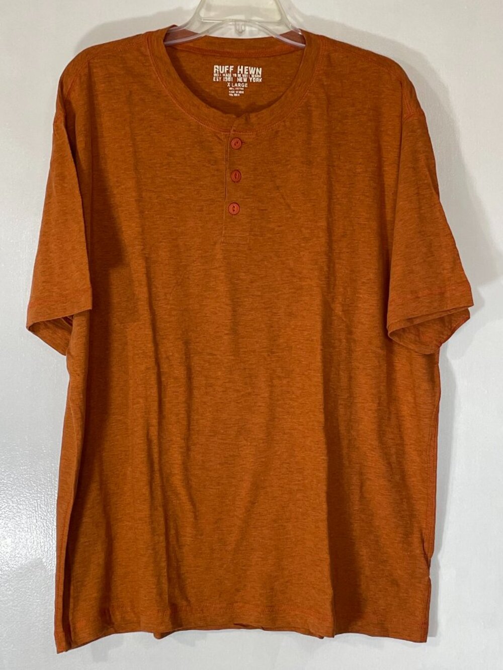 Men’s Orange Short Sleeve Henley Size XL, 3‑Button 100% Cotton Excellent